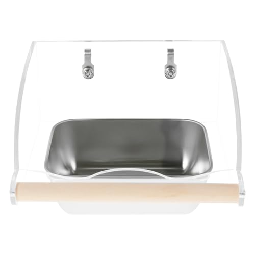 Transparenter Vogelfutterspender für den Käfig,Vogel Futter- und Wassernapf aus Edelstahl,Geflügelnapf mit Holzständer Metallhaken für kleine Papageien fürSittiche,Psittacus Erithacus,Wellensittiche von VAVPUP