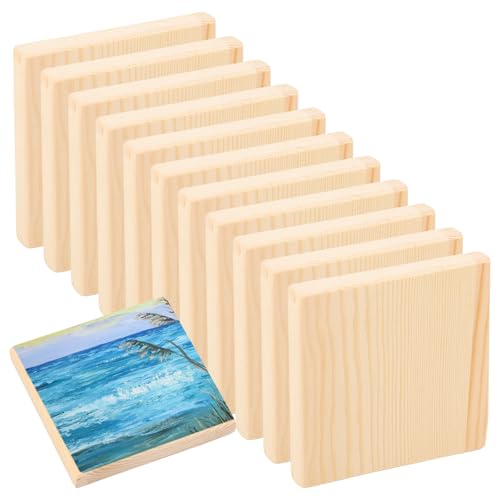 VAVPUP 12 Stück unbehandelte Holzblöcke für Kunst und Handwerk,10 x 10 x 1,4 cm,rechteckige Unlackierte Holzblöcke zum Basteln,Malen,DIY Projekte,Kerbschnitzerei(Holzfarbe) von VAVPUP