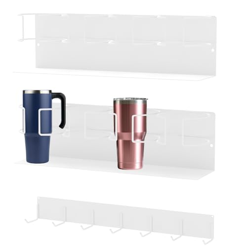VAVPUP 3 Stück Magnetischer Becherhalter,Magnetischer Getränkehalter mit 7 Haken,Robust Wasserflaschen Organizer aus Karbonstahl,Kratzfest Kippsicher,für Küchen,Homeoffice(weiß) von VAVPUP