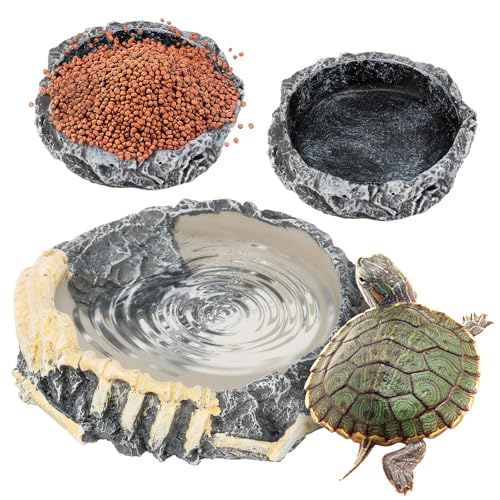 VAVPUP 3 Stück Reptilien Schildkröte Futternapf,Kunstharz Wasserschale mit Rutsch Design und Stabilem Standfuß,Futter Wasserspender Geeignet für Schildkröten,Schlange, Schildkröte,Gecko(3pcs) von VAVPUP