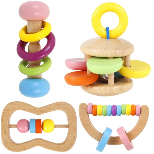 VAVPUP 4 Stück Holz Hasenspielzeug,Sicheres Holz Kaninchenspielzeug, Interaktives Kauspielzeug,Bissfestes Kauspielzeug für Kaninchen, Hamster,Meerschweinchen und Rennmäuse(Stil 1) von VAVPUP