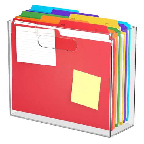 VAVPUP Acryl Aktenbox,Stehsammler,31.5 * 11.5 * 25.4cm,Transparente Hängeregistraturbox,Tragbarer Zeitschriftenhalter aus Acryl mit Griff für Schreibtisch,Homeoffice(transparent) von VAVPUP