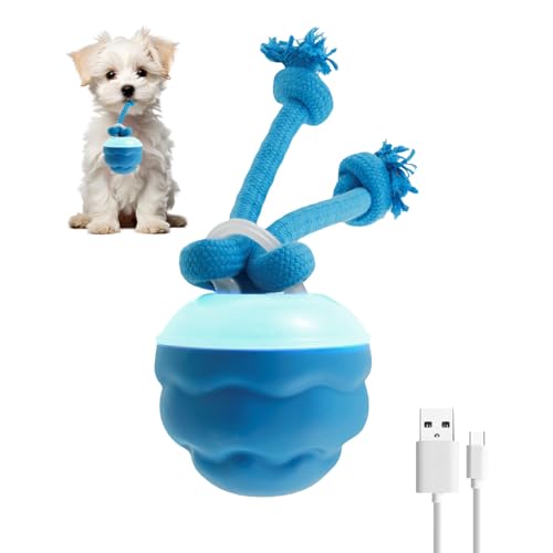 VAVPUP Interaktives Hundespielzeug mit Seil,Hundebälle für Hunde, Berührungsaktiviert Bewegliches Hundespielzeug,3 Modi Aktiver Rollball,Mit Abnehmbarem Zahnbürstenkabel für Haustiere(blau) von VAVPUP