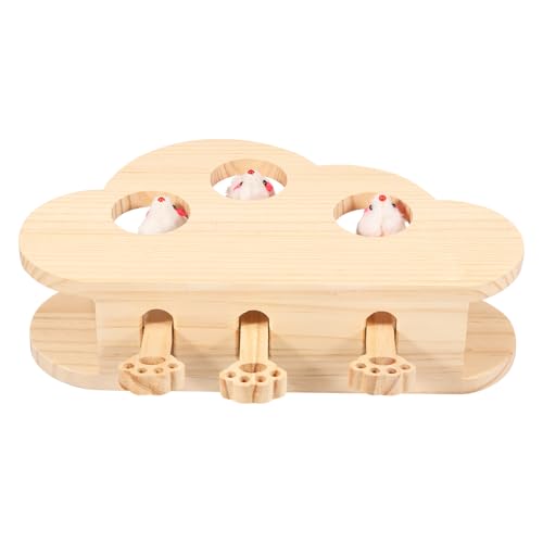 VAVPUP Interaktives Katzenspielzeug,Katzenspielzeug aus Holz mit Realistischer Plüschmaus,3in 1 Katzenkratzbrett Und Spielzeug,Interaktives „Whack a Mole“ Spielzeug für Kätzchen(Stil 1) von VAVPUP