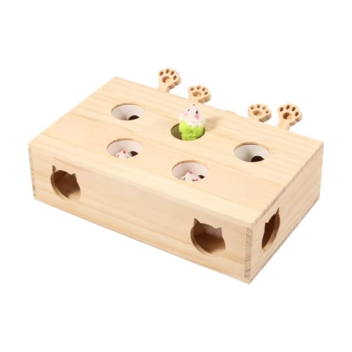 VAVPUP Interaktives Katzenspielzeug,Katzenspielzeug aus Holz mit Realistischer Plüschmaus,3in 1 Katzenkratzbrett Und Spielzeug,Interaktives „Whack a Mole“ Spielzeug für Kätzchen(Stil 2) von VAVPUP