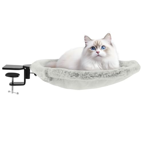 VAVPUP Plüsch Katzenhängematte,Starke Bequem Tragfähigkeit Katzenschreibtischbett,Stabile Stütze Kätzchenhängematte, platzsparend,Fensterhängematte Katzenhängebett Bis zu 18kg(grau) von VAVPUP