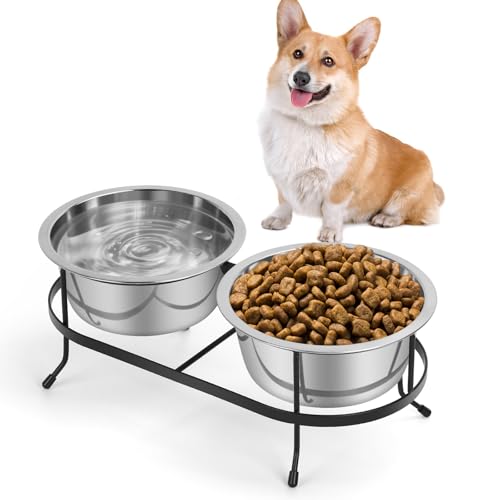 VAlinks Erhöhte Hundenäpfe aus Edelstahl mit Ständer, 2 abnehmbare Futternäpfe für Haustiere, 15 ° neigbar, erhöht, für Hunde, Katzen, Kaninchen von VAlinks