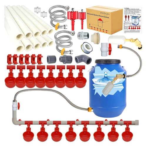 VBESTLIFE Automatisches Hühnerwassersystem, Komplette PVC -Rohrleitungen mit Hühnerwasserbechern, Schwimmerventil und Gartenschlauch, DIY -Hühnchen -Wasserwässerungssystem von VBESTLIFE