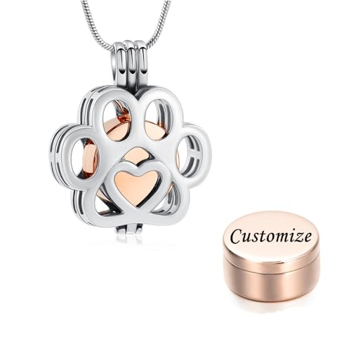 VCCWYQK Pet Urn Halskette für Asche für Hund/Katze Pfote Edelstahl Memorial Locket Urn Halskette innerhalb Mini Fall Keepsake Kremation Schmuck Frauen Männer (F) von VCCWYQK