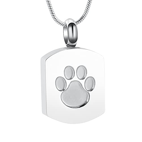 VCCWYQK Urnen-Halskette für Asche für Haustiere, Pfotenabdruck, Gedenk-Asche-Schmuck, Andenken-Anhänger für Katzen, Hunde, Asche (Silber) von VCCWYQK