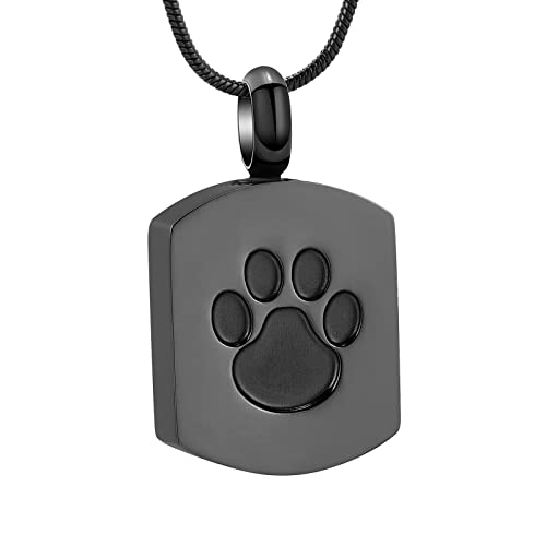 VCCWYQK Urnen-Halskette für Asche für Haustiere, Pfotenabdruck, Gedenkasche, Andenken-Anhänger für Katzen, Hunde, Asche (A-Schwarz) von VCCWYQK
