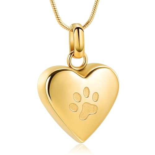 VCCWYQK Urnen-Halskette für Asche für Hunde, Pfotenabdruck, Herz-Urnen-Halskette für Haustiere, Gedenkstätten, Schmuck (A-Gold) von VCCWYQK