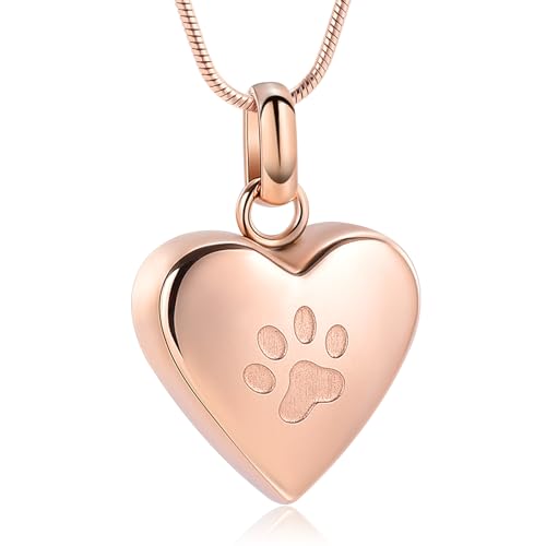 VCCWYQK Urnen-Halskette für Asche für Hunde, Pfotenabdruck, Herz-Urnen-Halskette für Haustiere, Gedenkstück, Andenken, Schmuck (Roségold) von VCCWYQK