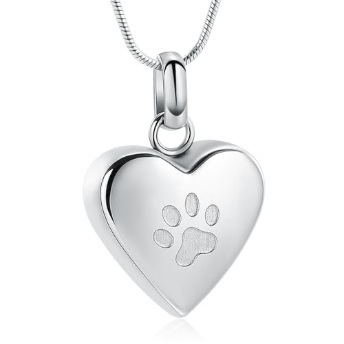 VCCWYQK Urnen-Halskette für Hunde, Pfotenabdruck, Herz-Urnen-Halskette für Haustiere, Gedenkstätten, Schmuck (Silber) von VCCWYQK