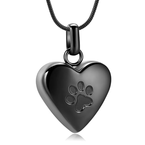 VCCWYQK Urnen-Halskette für Hunde, Pfotenabdruck, Herz-Urnen-Halskette für Haustiere, Gedenkstätten, Schmuck (schwarz) von VCCWYQK