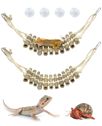 Reptilienbrücke Leopard Gecko Kletterleiter Bambus Sonnenliege Reptilien-Tank Zubehör für Einsiedlerkrebse, jugendliche Bartagamäleon, kleine Eidechse, Baum, Frosch und Schildkröte (2 Stück) von VCEPJH