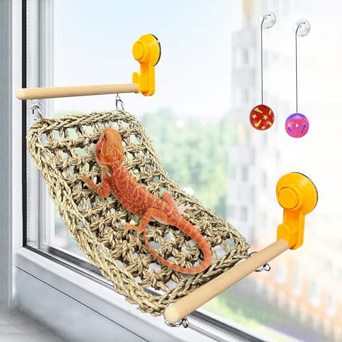 VCEPJH Bartdrachen-Hängematte, Reptilien-Fensterstange, natürliches Seegas, Gecko, Kletterbecken, Zubehör, Eidechsenliege, Bett mit leistungsstarken Saugnäpfen, Bartdrache, Spielzeug für von VCEPJH