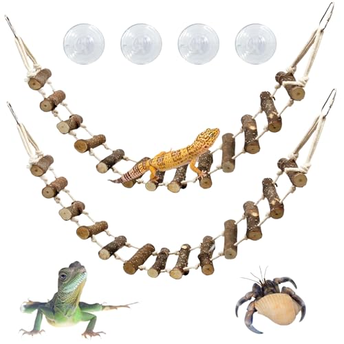 VCEPJH Reptilienbrücke Leopard Gecko Kletterleiter Holz Sonnenliege Reptilien Tank Zubehör für Einsiedlerkrabben Juvenile Bartagamäleon Kleine Eidechse (Obstholz) von VCEPJH