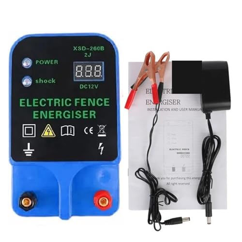 VCHICS Elektrozaun, Solarbetriebener Viehzaun-Controller mit LCD-Display, elektrisches Zaun-, LCD-Spannungsanzeige, Alarm mit hoher Dezibelzahl, 10 km wasserdicht Einsatz in Haushalt und Garten(Blue) von VCHICS
