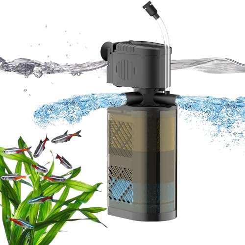 VCRAZE Tauchbarer Aquariumfilter, 3-stufiger Fischfilter für Aquarien, Schildkrötenfilter, Fischtankfilter mit Belüftung und doppeltem Wasserauslass, Schildkröten-Tank-Filterpumpe für Aquarien mit von VCRAZE
