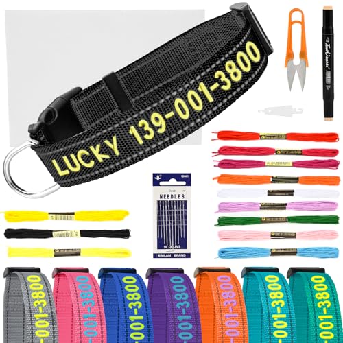 Personalisiertes, besticktes Hundehalsband – benutzerdefinierter handgenähter Name und Nummer, reflektierendes, verstellbares Haustierhalsband für kleine/mittelgroße/große Hunde und Katzen Personalisiertes, besticktes Hundehalsband – benutzerdefinierter handgenähter Name und Nummer, reflektierendes, verstellbares Haustierhalsband für kleine/mittelgroße/große Hunde und Katzen von VCZONE