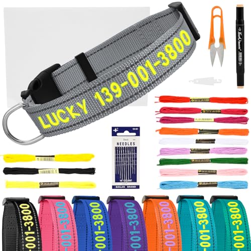 Personalisiertes, besticktes Hundehalsband – benutzerdefinierter handgenähter Name und Nummer, reflektierendes, verstellbares Haustierhalsband für kleine/mittelgroße/große Hunde und Katzen Personalisiertes, besticktes Hundehalsband – benutzerdefinierter handgenähter Name und Nummer, reflektierendes, verstellbares Haustierhalsband für kleine/mittelgroße/große Hunde und Katzen von VCZONE