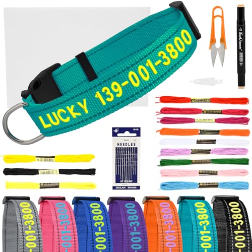 Personalisiertes, besticktes Hundehalsband – benutzerdefinierter handgenähter Name und Nummer, reflektierendes, verstellbares Haustierhalsband für kleine/mittelgroße/große Hunde und Katzen Personalisiertes, besticktes Hundehalsband – benutzerdefinierter handgenähter Name und Nummer, reflektierendes, verstellbares Haustierhalsband für kleine/mittelgroße/große Hunde und Katzen von VCZONE