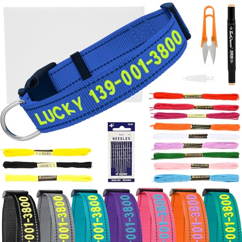 Personalisiertes, besticktes Hundehalsband – benutzerdefinierter handgenähter Name und Nummer, reflektierendes, verstellbares Haustierhalsband für kleine/mittelgroße/große Hunde und Katzen Personalisiertes, besticktes Hundehalsband – benutzerdefinierter handgenähter Name und Nummer, reflektierendes, verstellbares Haustierhalsband für kleine/mittelgroße/große Hunde und Katzen von VCZONE