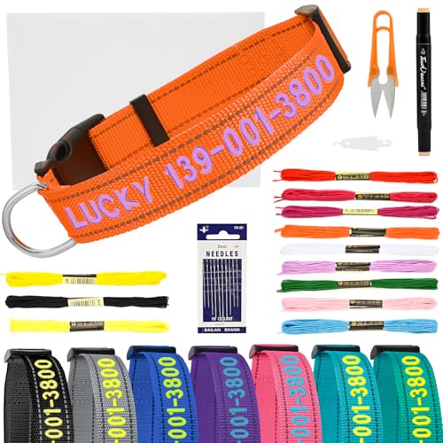 Personalisiertes, besticktes Hundehalsband – benutzerdefinierter handgenähter Name und Nummer, reflektierendes, verstellbares Haustierhalsband für kleine/mittelgroße/große Hunde und Katzen Personalisiertes, besticktes Hundehalsband – benutzerdefinierter handgenähter Name und Nummer, reflektierendes, verstellbares Haustierhalsband für kleine/mittelgroße/große Hunde und Katzen von VCZONE