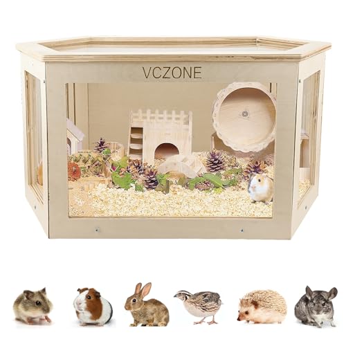 VCZONE Sechseckiger Hamsterkäfig aus Acryl, transparentes sichtbares Design, Hamsterkäfig für Hamster, Meerschweinchen, Kleintier-Holzkäfig ohne Zubehör, 55,9 x 30,5 x 30,5 cm von VCZONE