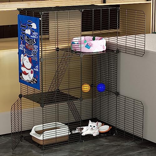 VDLLQYN, Katzengehege, Drahtkäfig for Hunde, DIY-Katzenlaufstall mit Katzentoilette und Katzenhängematte, abnehmbar und faltbar, einfach zu montieren ，Hundekiste(75*39*109cm/29*15*47in(black)) von VDLLQYN