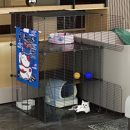 VDLLQYN, Katzengehege, Drahtkäfig for Hunde, DIY-Katzenlaufstall mit Katzentoilette und Katzenhängematte, abnehmbar und faltbar, einfach zu montieren ，Hundekiste(75*75*109cm/29*29*43in(black)) von VDLLQYN