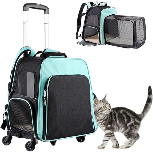 VECNUM Hunderucksack 2 in 1 Hundetrolley Katzenrucksack Für Kleine Hunde Katzen Transporttasche Katzen Transportboxen,Höchstlast 10Kg,Grün von VECNUM