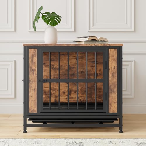 VECOCHO Hundekäfig-Möbel, Holz-Hundehütte für den Innenbereich, robuster Hundekäfig mit herausnehmbarem Tablett, Hundehütte mit Doppeltüren, Beistelltisch für kleine/mittelgroße Hunde, kaufest von VECOCHO