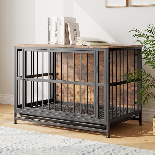 VECOCHO Hundekäfig Möbel, Hundebox Große Hunde,Beistelltisch, Hundehütte Indoor mit 2 Türen, Hochbelastbar Einfache Hundebox für Zuhause, Hundehaus mit Herausnehmbares Tablett,Dog Crate Furniture von VECOCHO