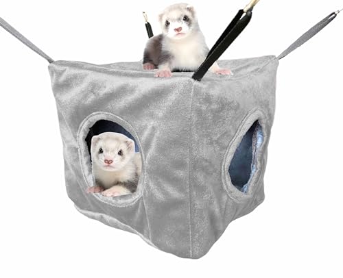 Vedem Kleintier-Würfel-Hängematte für Frettchen, Ratten, Chinchilla, Eichhörnchen, Meerschweinchen, Käfig, hängend, warmes Versteck (grau) von VEDEM