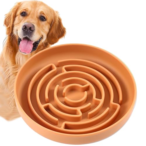 Hundenapf mit Puzzle, Labyrinth-Silikon, langsamer Futternapf mit Saugnäpfen, verlangsamt die Fressgeschwindigkeit von Haustieren und verhindert Ersticken, Angstlinderung (Orange) von VEEKI