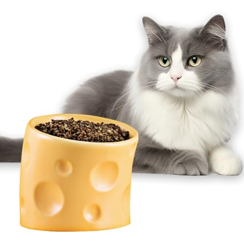 Keramik-Katzennapf, erhöhter ergonomischer Katzenfutternapf und Wassernapf, Anti-Erbrechen & Schutz der Wirbelsäule des Haustiers, Katzennapf für Indoor-Katzen (genilt) von VEEKI