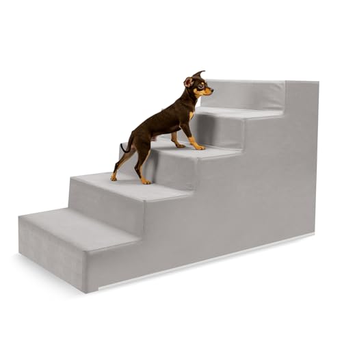 VEEVAO Haustiertreppe für kleine Hunde und Katzen, 3/4/5 Stufen, rutschfestes, extra breites Design, sanfter Winkel zum Gelenkschutz, hochdichter Schaumstoff, waschbarer Bezug, passend für Betten und VEEVAO Haustiertreppe für kleine Hunde und Katzen, 3/4/5 Stufen, rutschfestes, extra breites Design, sanfter Winkel zum Gelenkschutz, hochdichter Schaumstoff, waschbarer Bezug, passend für Betten und von VEEVAO