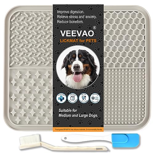 VEEVAO XL-Leckmatte für große Rassen, 30,5 x 25,4 cm, lebensmittelechtes Silikon, mit Saugnäpfen, gefrorene Leckmatte für Hunde, Angstlinderung, Erdnussbutter-Leckpad zum Schutz vor Langeweile (grau) VEEVAO XL-Leckmatte für große Rassen, 30,5 x 25,4 cm, lebensmittelechtes Silikon, mit Saugnäpfen, gefrorene Leckmatte für Hunde, Angstlinderung, Erdnussbutter-Leckpad zum Schutz vor Langeweile (grau) von VEEVAO