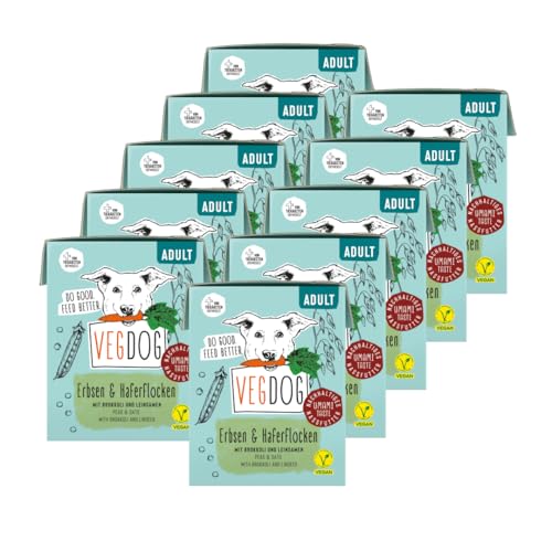 VEGDOG Adult veganes Nassfutter im Tetra Pak für Adulte Hunde, Vorteilspack 10 x 390g, mit Erbsen und Haferflocken, getreidefreies Alleinfutter für Allergiker mit alternativer Proteinquelle von VEGDOG