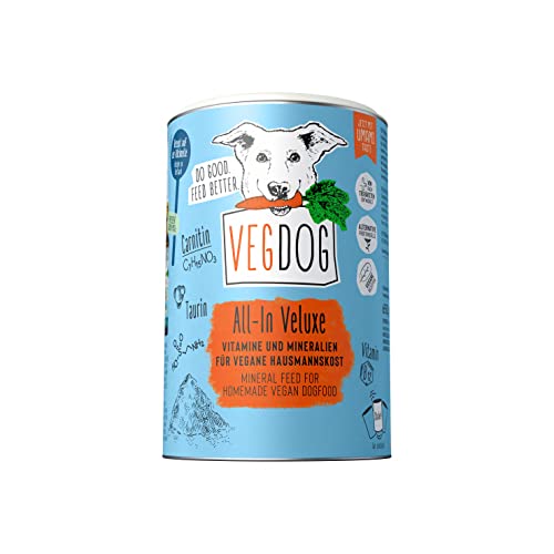 VEGDOG All-IN VELUXE vegane Nahrungsergänzung für Adulte Hunde mit Vitaminen, Mineralien und Aminosäuren, Mineralpulver zum Selberkochen für Allergiker (650 g) von VEGDOG
