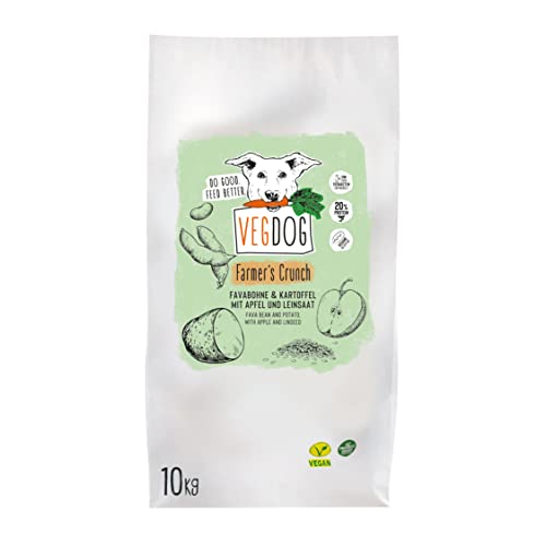 VEGDOG Farmer's Crunch hypoallergenes Trockenfutter (10 kg) | Adulte Hunde| ohne Gluten und Soja, purinarm | Alleinfutter für Allergiker mit Kartoffelprotein von VEGDOG