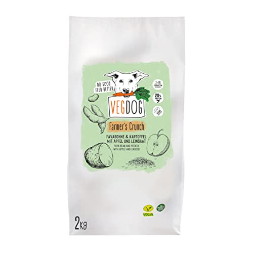 VEGDOG Farmer's Crunch veganes Trockenfutter für Adulte Hunde mit Kartoffel und Favabohne, getreidefreies Alleinfutter für Allergiker mit alternativer Proteinquelle (2kg) von VEGDOG