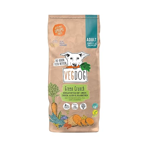 VEGDOG Green Crunch veganes Trockenfutter für Adulte Hunde mit Süßkartoffel und Linsen, getreidefreies Alleinfutter für Allergiker mit alternativer Proteinquelle (2 kg) von VEGDOG
