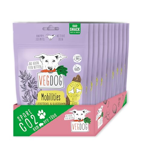 VEGDOG Mobilities hypoallergene Kausticks für Hunde (12 x 115 g) | fettarmer Snack für gesunde Gelenke | Kauspaß für Allergiker mit Glucosamin und Kartoffel von VEGDOG