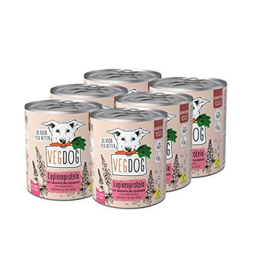 VEGDOG Sensitive hypoallergenes Nassfutter für Sensible Hunde (6 x 800 g) | Adulte Hunde| für ernährungssensible Vierbeiner, gut verdaulich | Alleinfutter für Allergiker mit Lupinenprotein von VEGDOG