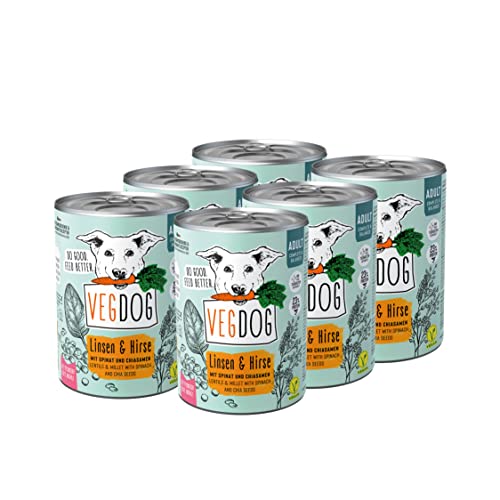 VEGDOG Adult veganes Nassfutter für Adulte Hunde mit Kartoffeln, Linsen und Hirse, getreidefreies Alleinfutter für Allergiker mit alternativer Proteinquelle, Vorteilspack 6 x 400 g von VEGDOG