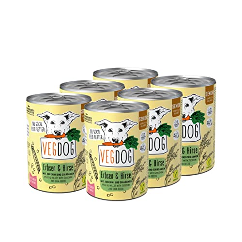 VEGDOG Senior veganes Nassfutter für ältere Hunde ab 7 Jahren mit Erbsen und Hirse, getreidefreies Alleinfutter für Allergiker mit alternativer Proteinquelle, Vorteilspack 6 x 400 g von VEGDOG