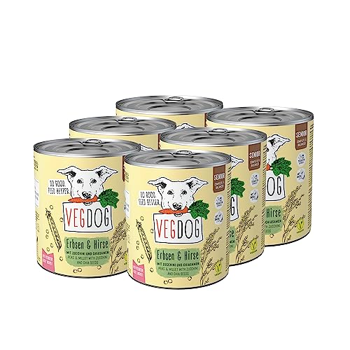 VEGDOG Senior veganes Nassfutter für ältere Hunde ab 7 Jahren mit Erbsen und Hirse, getreidefreies Alleinfutter für Allergiker mit alternativer Proteinquelle, Vorteilspack 6 x 800 g von VEGDOG